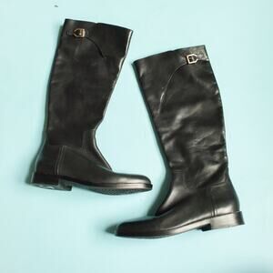 Cole Haan Grand Os Harrington Black Leather Buckle Riding Boots Size 8 Old Money